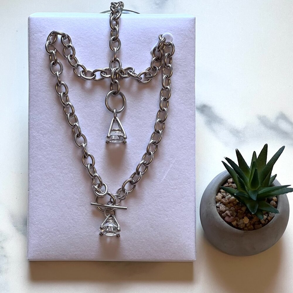 Luscious .925 Sterling Silver + Crystal Statement Necklace and Bracelet Set